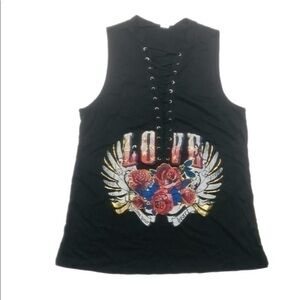 No Boundaries black spaghetti Shift sleeveless Abstract Shirt, M